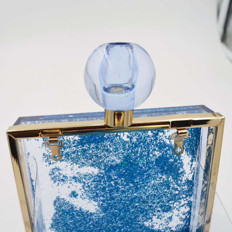 代发亚克力液体闪粉香水瓶女士晚宴包晚装婚礼手拿单肩包可定制