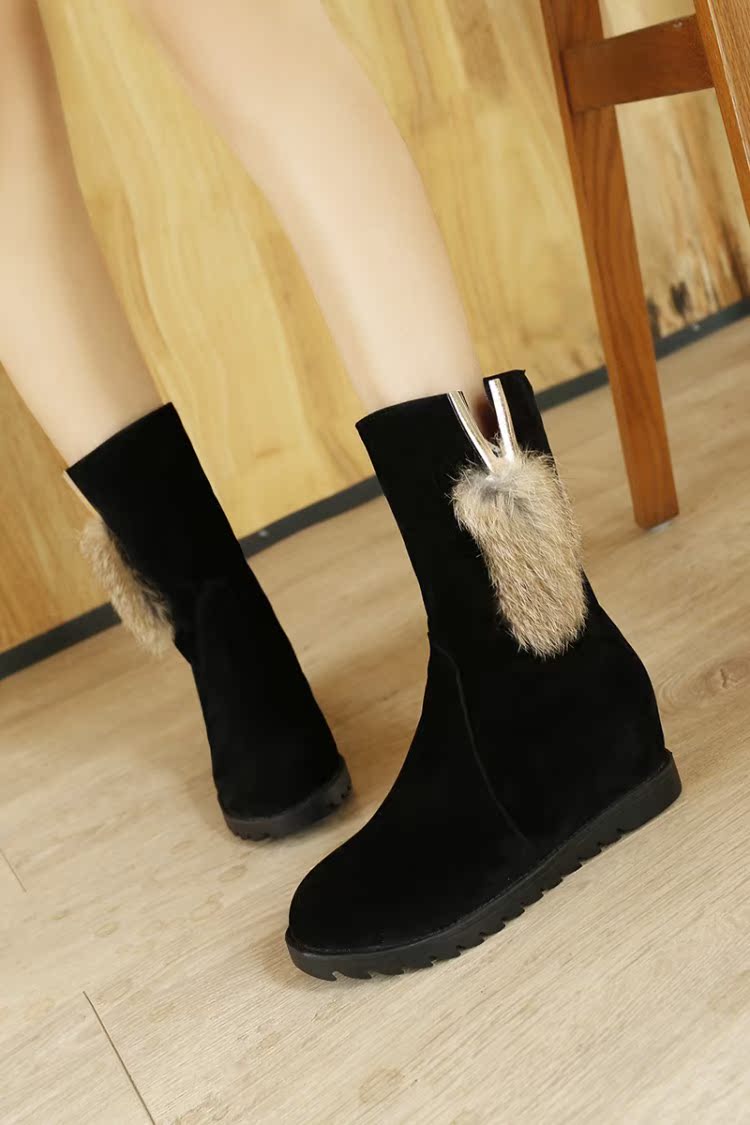 秋冬甜美半腰桶少女中筒靴子中跟内增高女靴