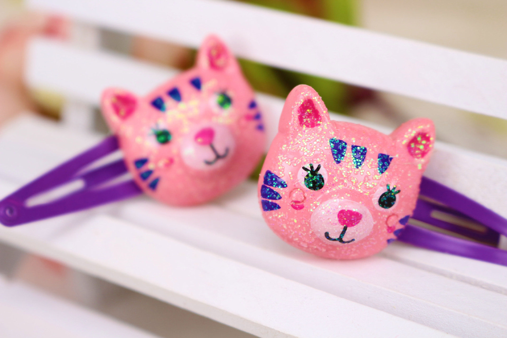 儿童卡通小猫发饰组合 树脂猫头粘发圈发夹 亿铭饰品批发定做