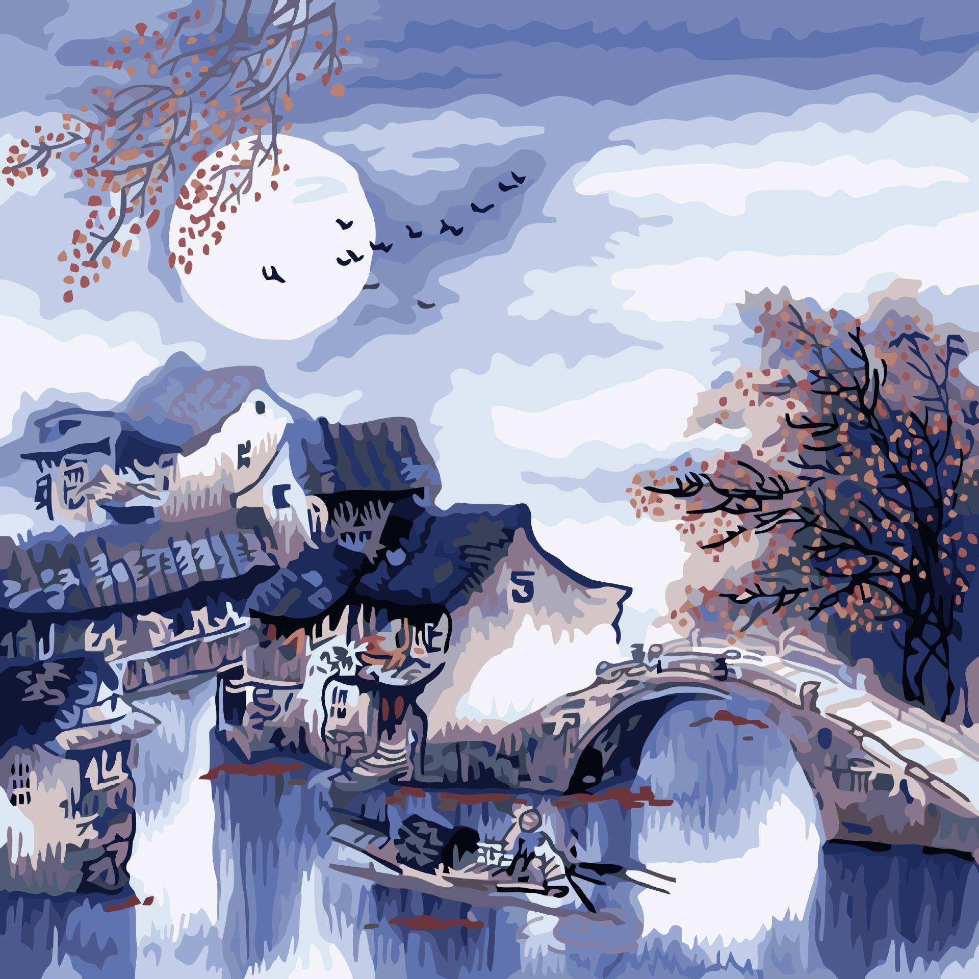 diy数字油画批发 手绘客厅风景装饰画 40*50 静夜月色