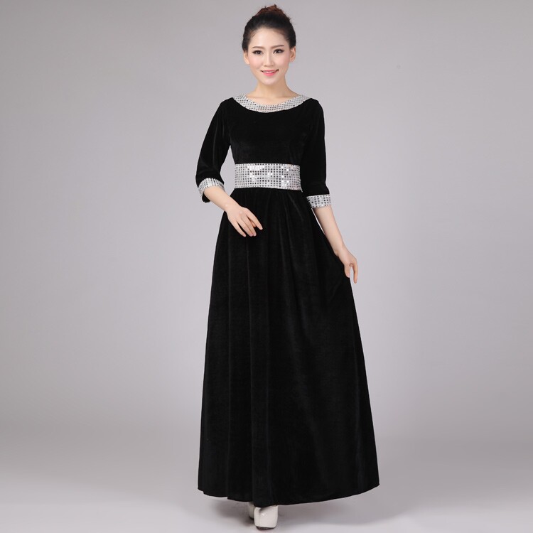 女款成人大合唱演出服长裙乐团指挥服礼服金丝绒合唱团舞台服装