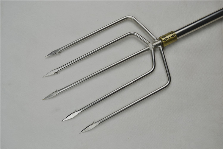 批发8mm螺丝不锈钢五齿倒刺鱼叉细齿渔叉五齿叉钢叉