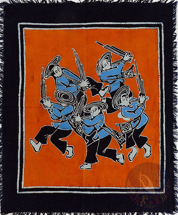 特色纯手工艺品苗族蜡染壁画壁挂-芦笙舞 86cm*80cm左右