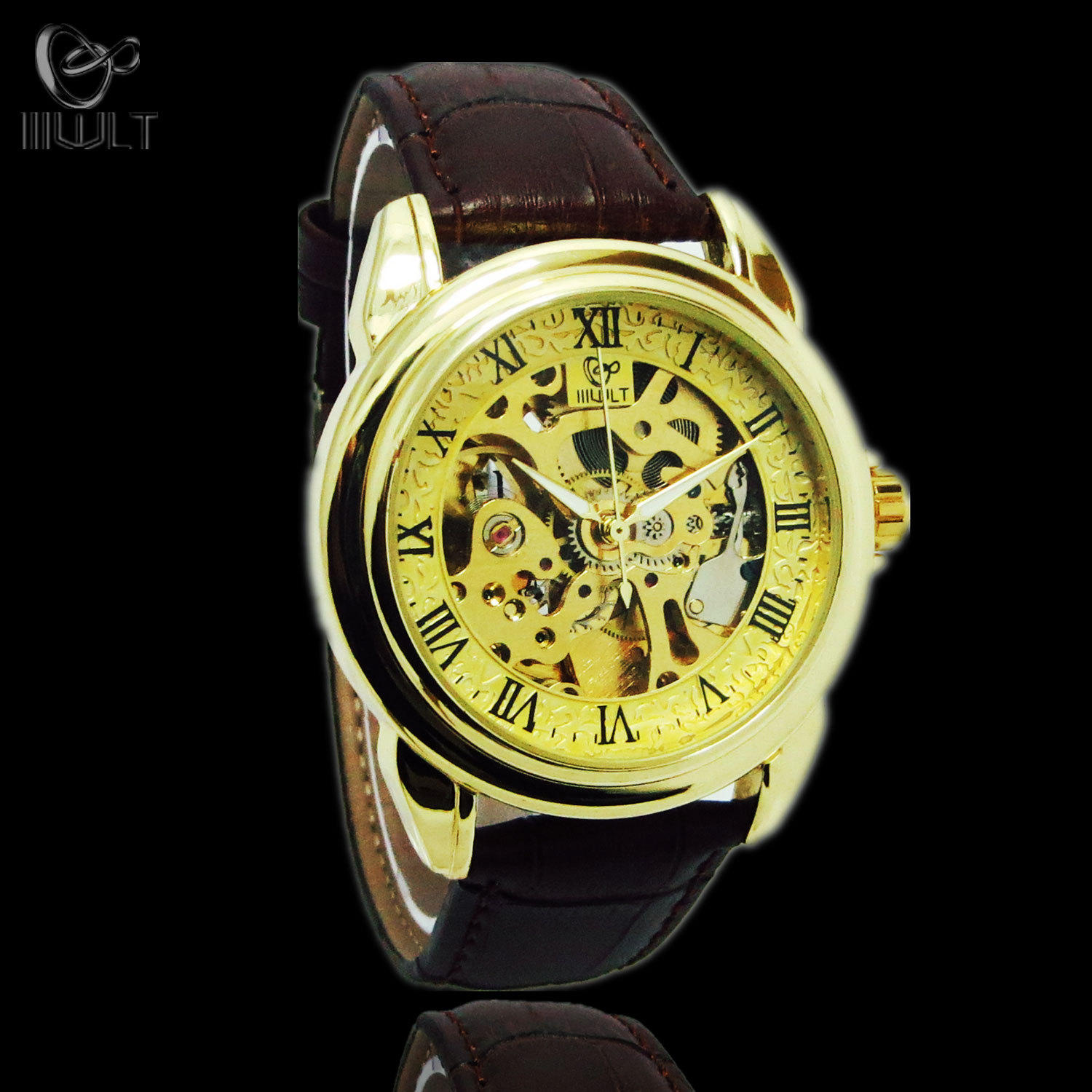 iiiwlt三维立体罗马浮雕重锤机械表真皮手表男瑞士皮带腕表