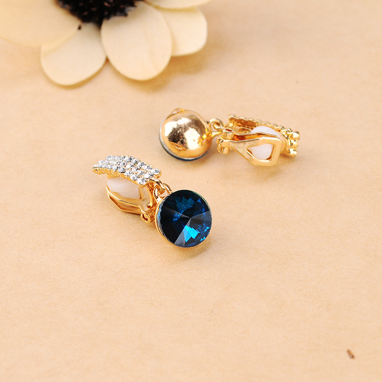 韩版多钻捷克水钻软垫夹耳饰多切面质感水晶石无耳洞耳夹假耳环女