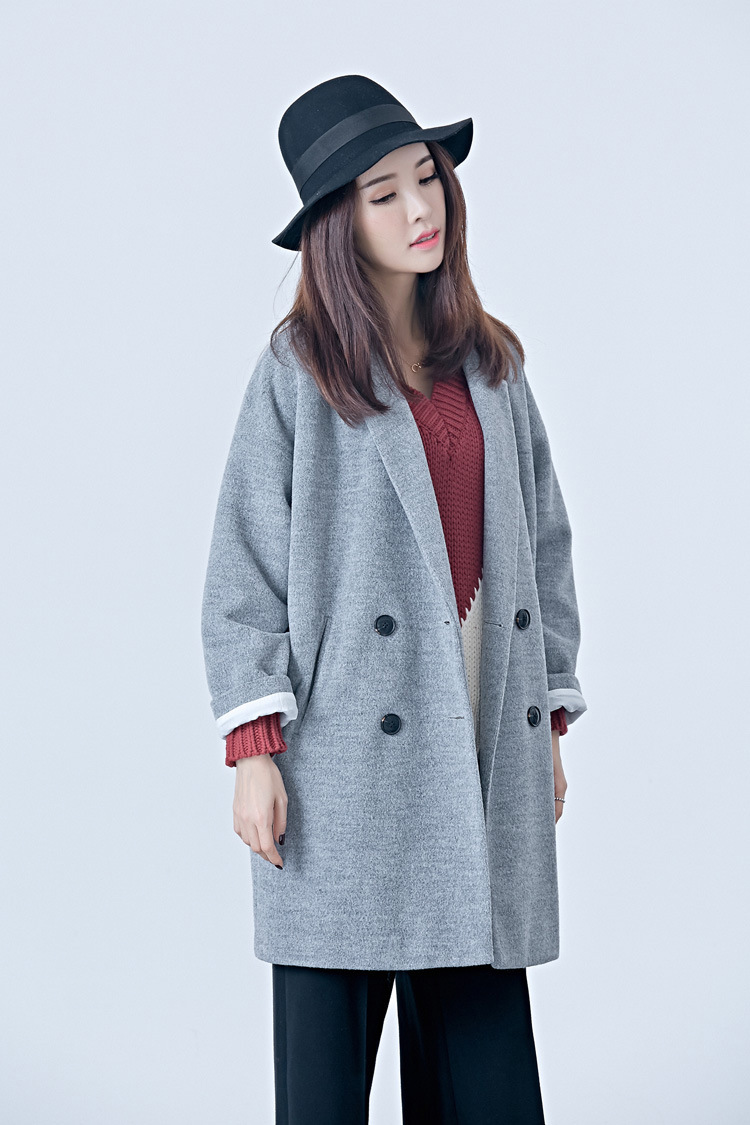 帛然2015冬装新款毛呢大衣时尚纯色翻领女士毛呢外套_服饰鞋包/女装