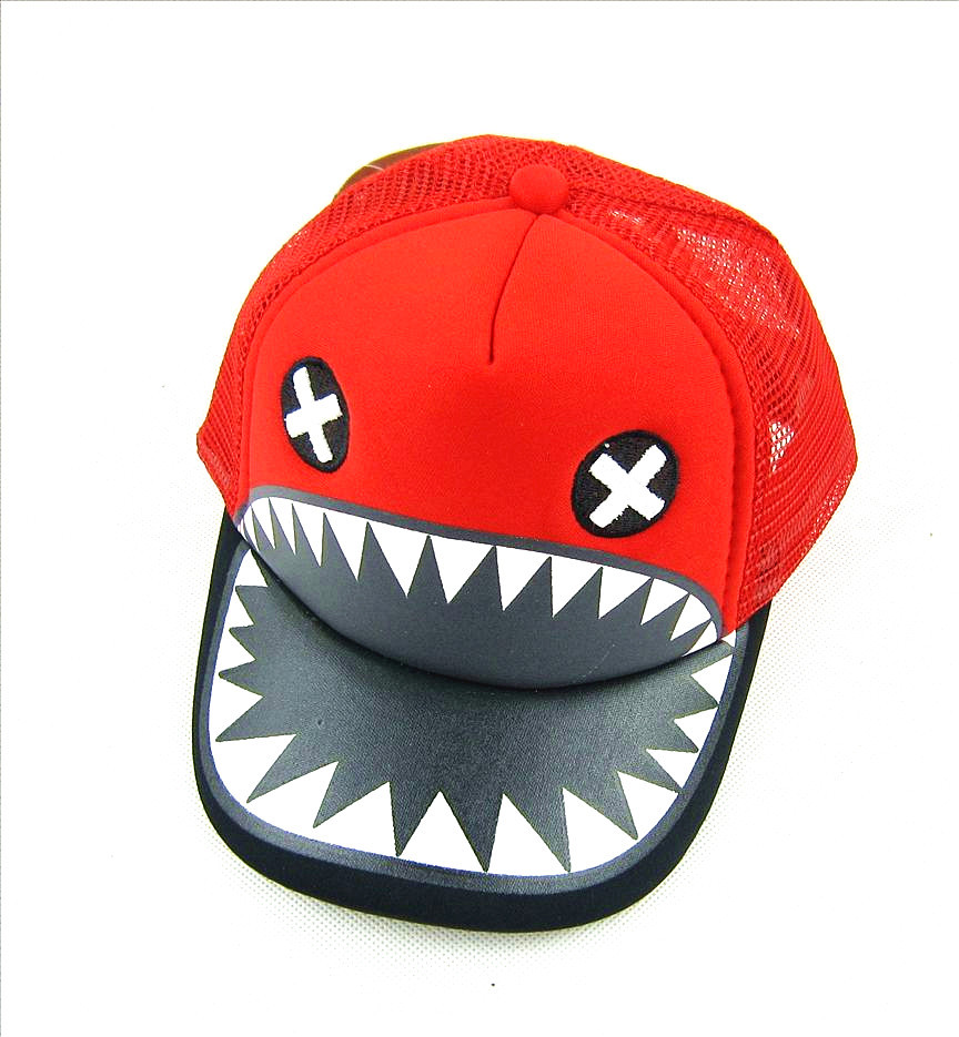 夏天小孩可爱鲨鱼亲子帽子动物定制 帽子批发货车帽网帽儿童帽子