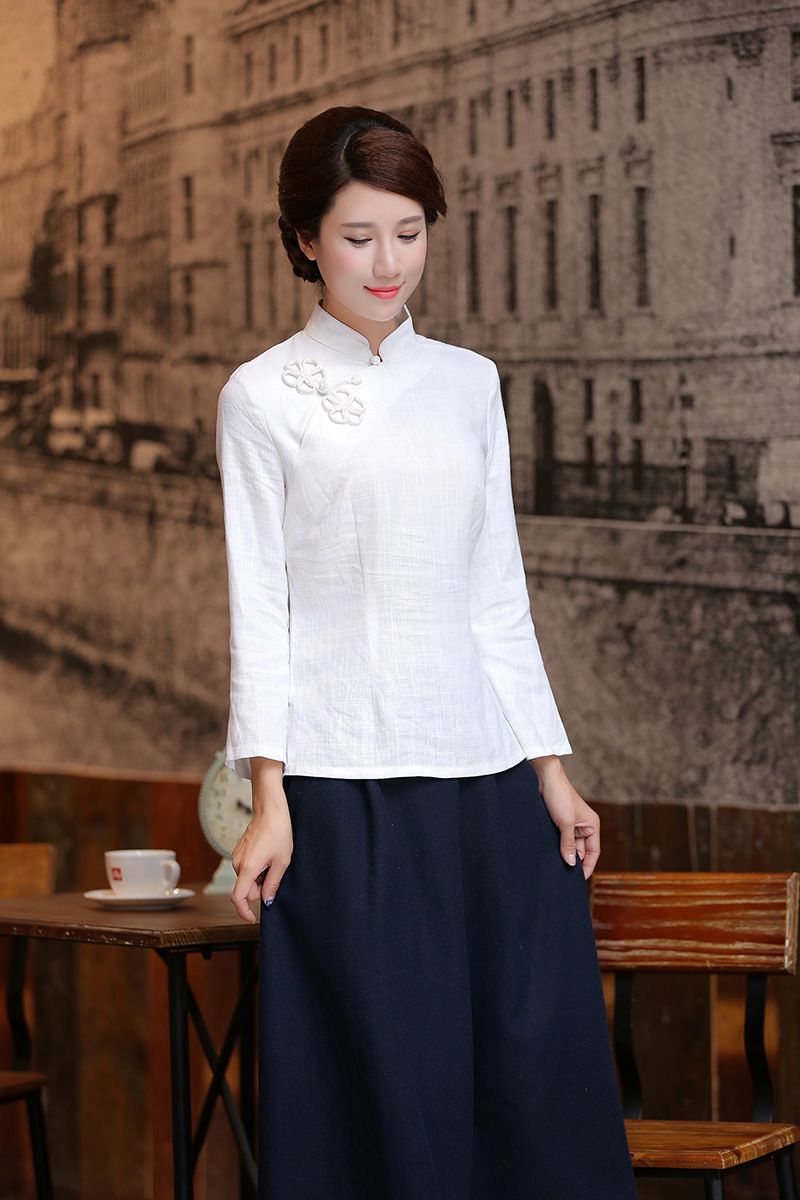 春秋女装民国风学生装棉麻中式改良复古衬衫盘扣九分袖唐装上衣女