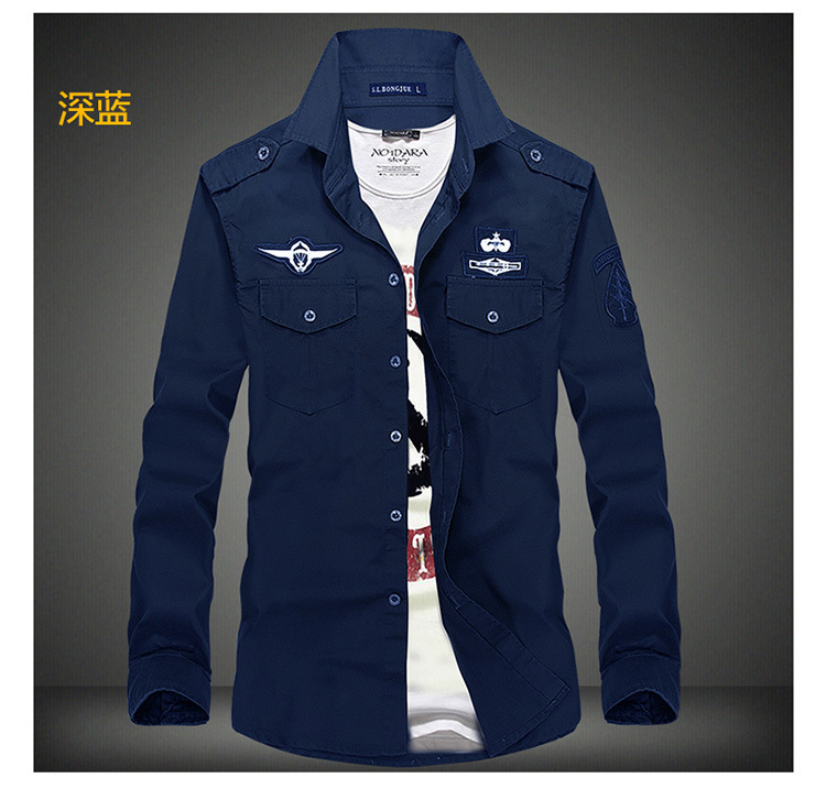 秋季新款男士军工装长袖衬衫白空军一号衬衣8606