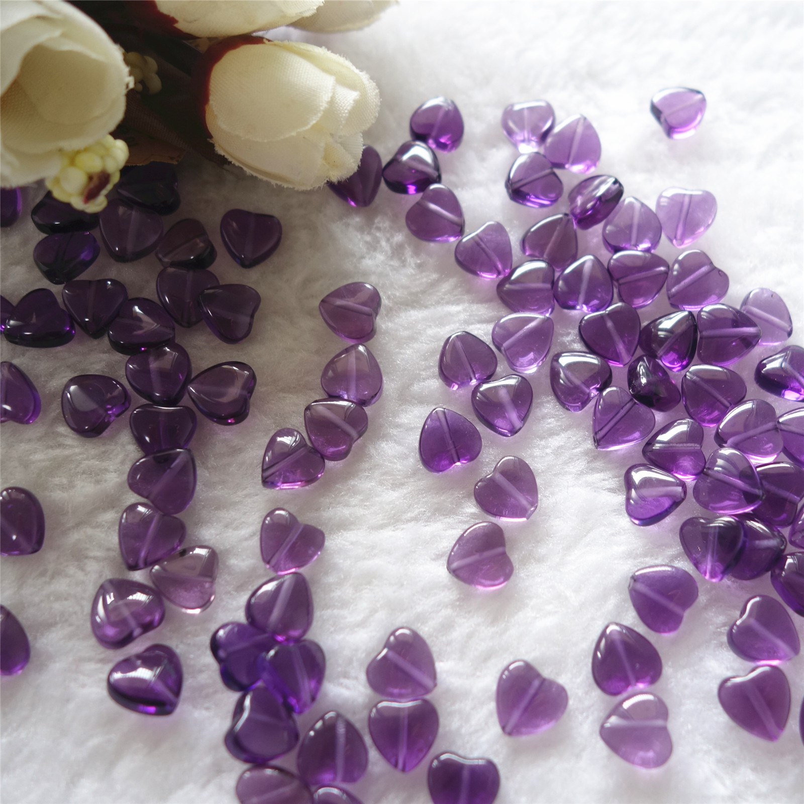 人造压电紫水晶桃心双卜心形手链吊坠耳环手工diy配件8mm