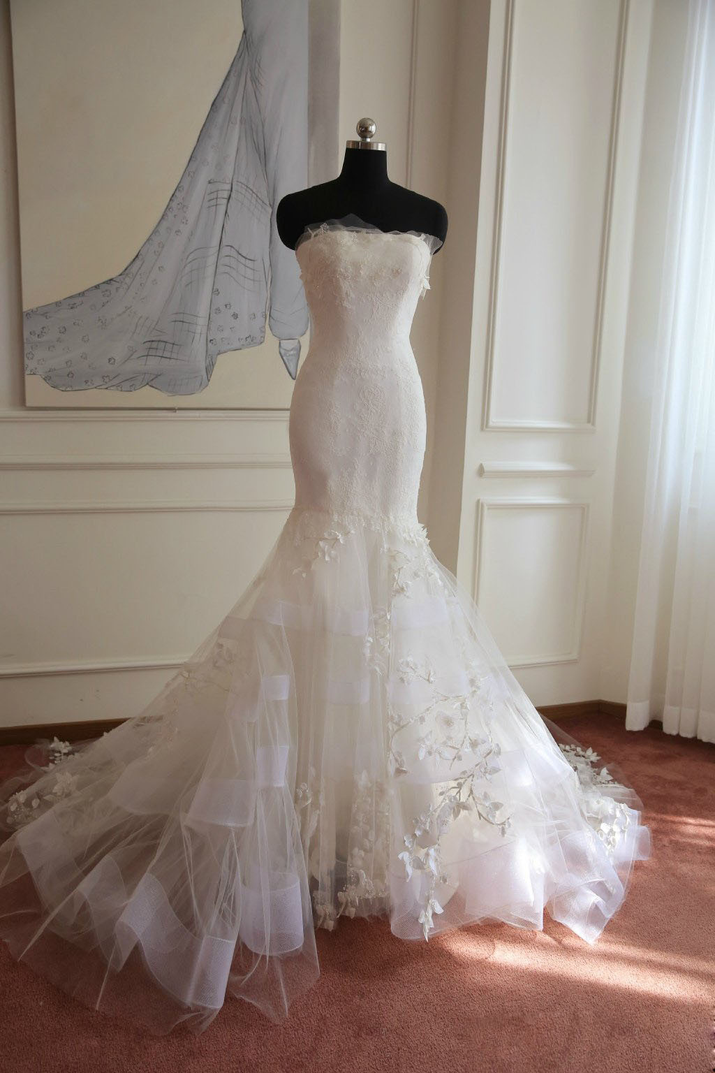 2016夏新款婚纱礼服抹胸蕾丝长拖尾婚纱欧美原单量身定制工厂直销