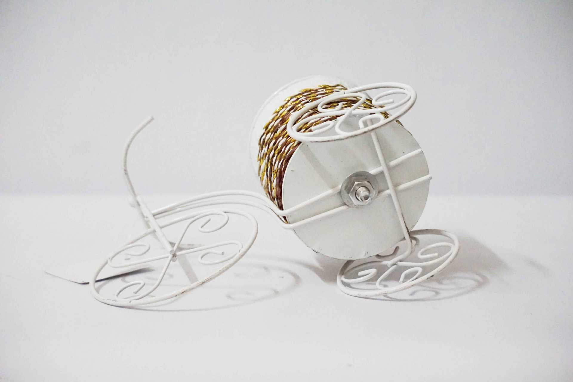 华青欧式花瓶 铁艺花篮三轮车桌面摆件工艺品 手工编织假花插.