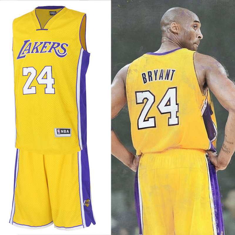 2015赛季新款湖人队服 科比24号球衣 黑曼巴网眼透气篮球服 批发