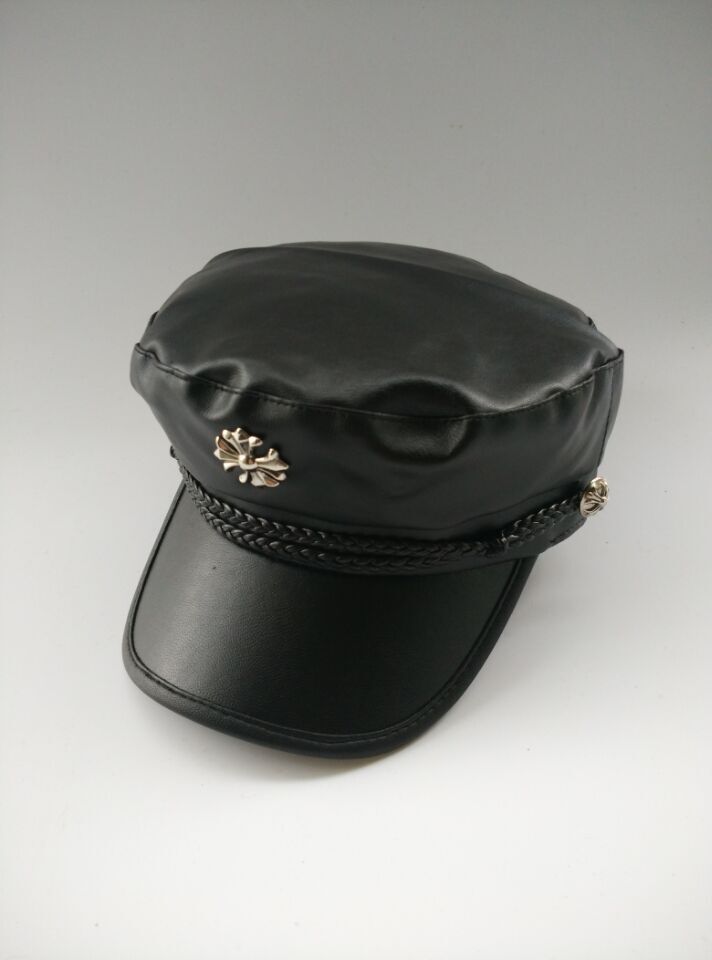 新款男女士皮檐帽十字架羊毛呢平顶帽八角帽军帽潮 情侣帽