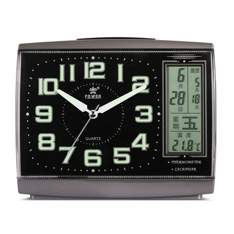 霸王电子时尚创意可爱学生静音儿童带日历温度lcd闹钟