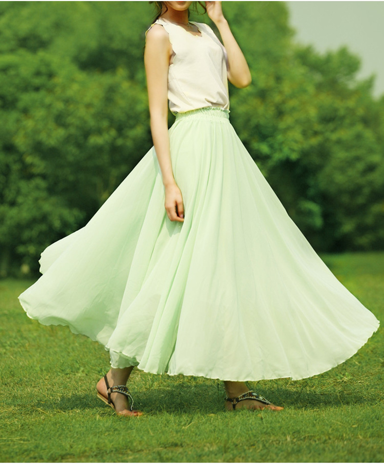 百褶拖地大摆裙雪纺仙女裙包臀半身裙子波西米亚高腰半身长裙春秋