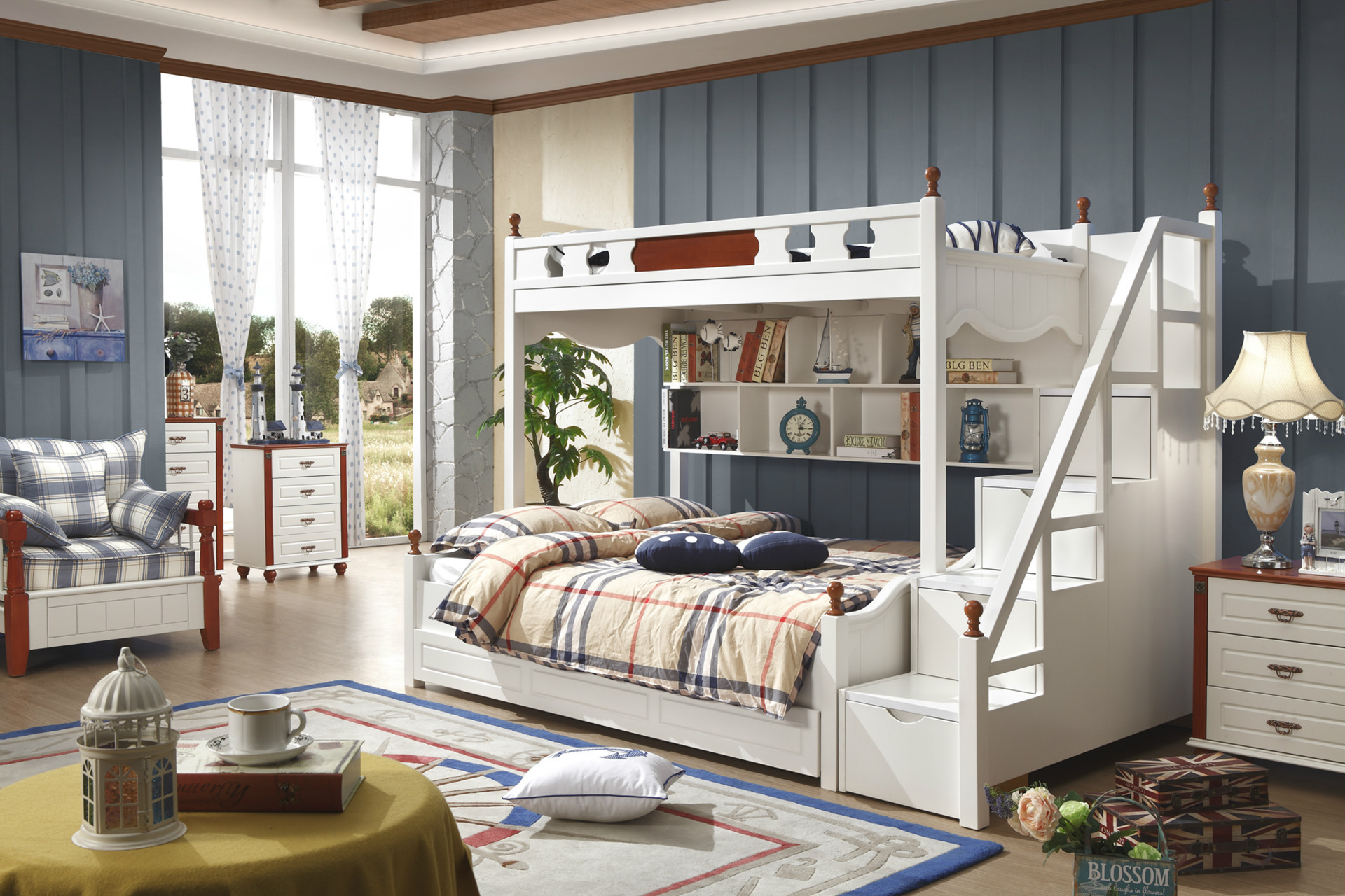 新款地中海系列子母床款式新颖质量保证板木结构1.5米儿童床