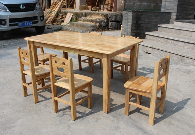 幼儿园木质桌椅批发 六人原木长方桌椅 儿