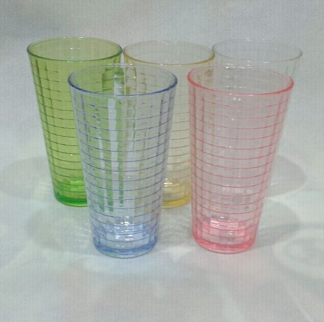 嘉宝pc彩色格纹杯 水杯子 茶水果汁饮料杯酒吧杯亚克力耐摔杯