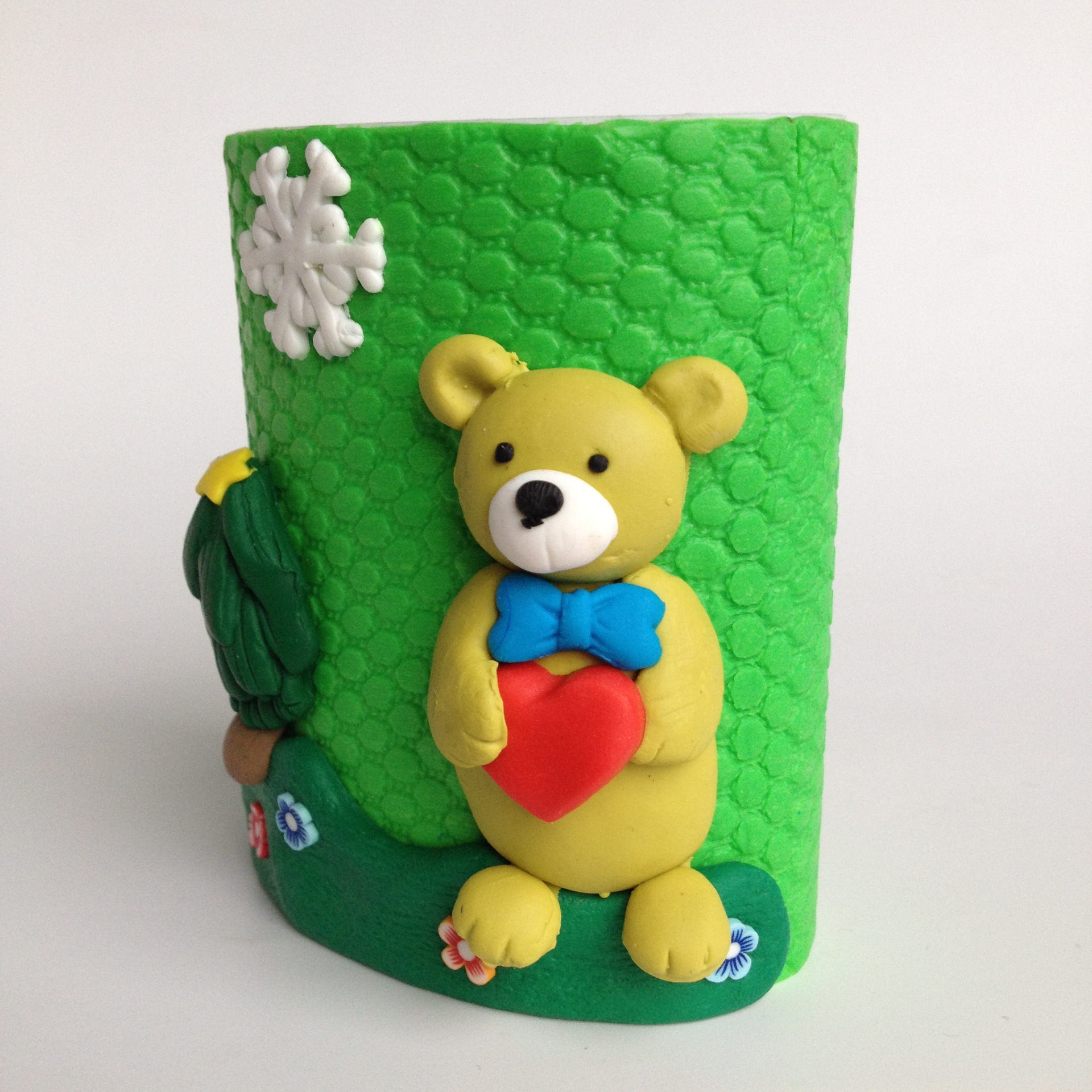 创意卡通笔筒动物塑料软陶工艺礼品摆件圆形广告办公收纳笔筒