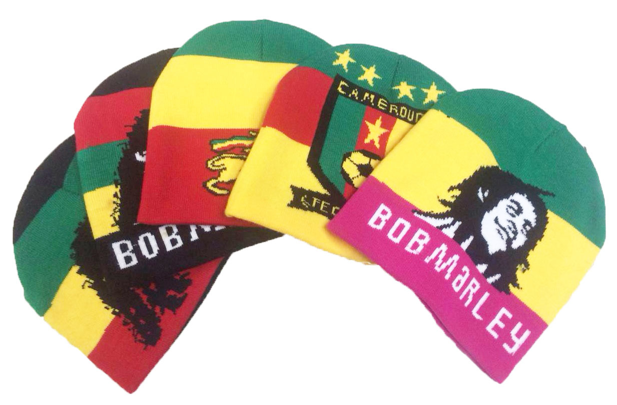 雷鬼毛线针织帽子 红黄绿条纹帽 保暖帽针织帽子