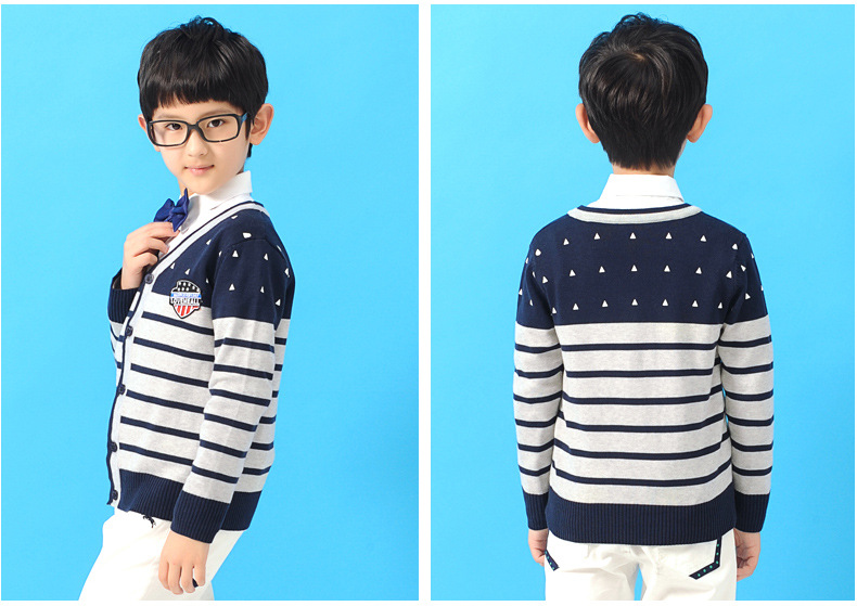 厂家直销男童毛衣开衫 乐米屋长袖毛线衣 双色条纹穿棉毛衣外套