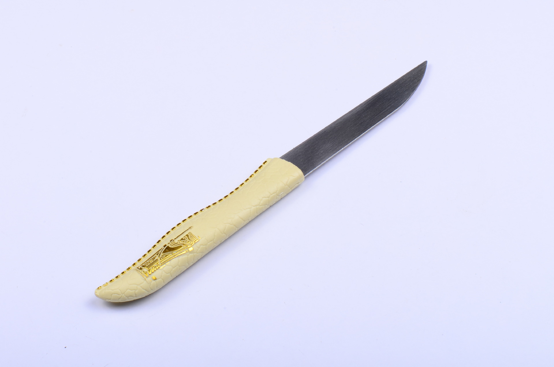 供应烫金塑料柄不锈钢水果刀 糖果色水果刀 便携刀子柄削皮刀