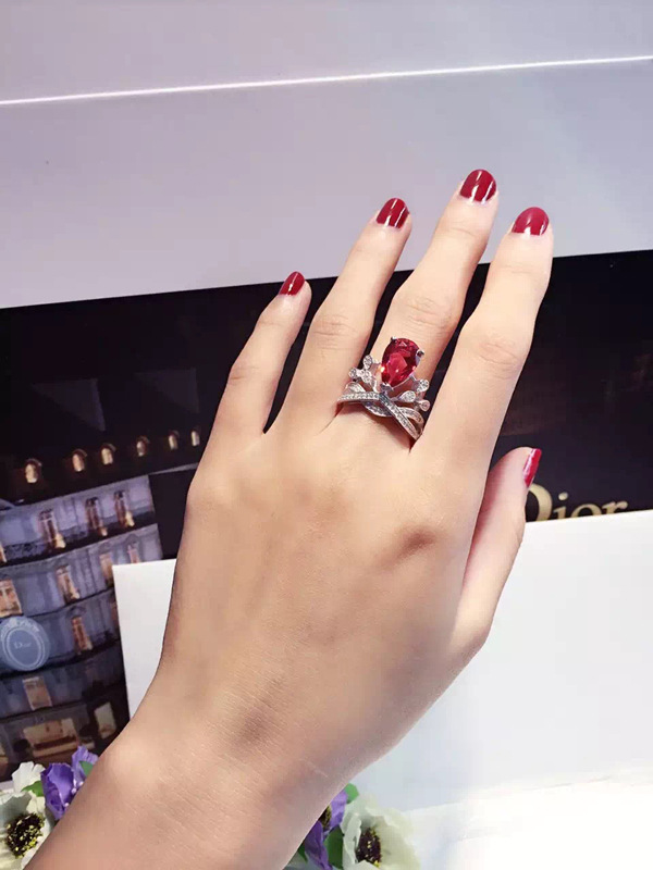 angelababy同款婚戒925纯银大号水滴钻戒开口戒*.