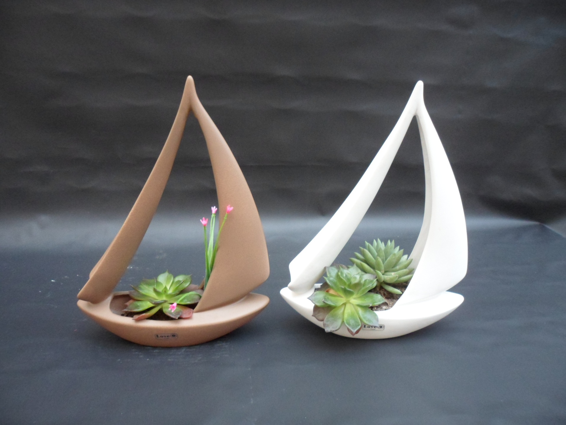 陶瓷花篮 创意家居摆饰 水仙花花盆 蝴蝶兰花盆 创意盆栽 帆船