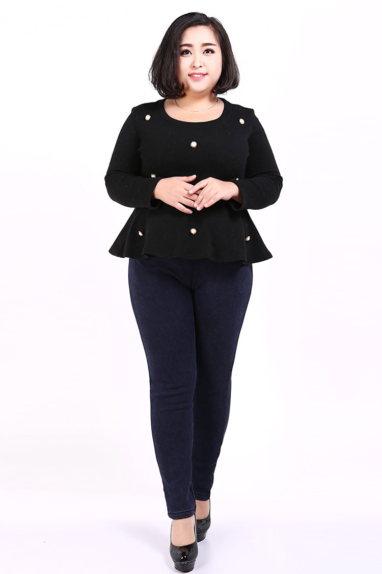 胖mm大码女装冬季200斤加肥加大码牛仔裤加绒加厚显瘦小脚女裤