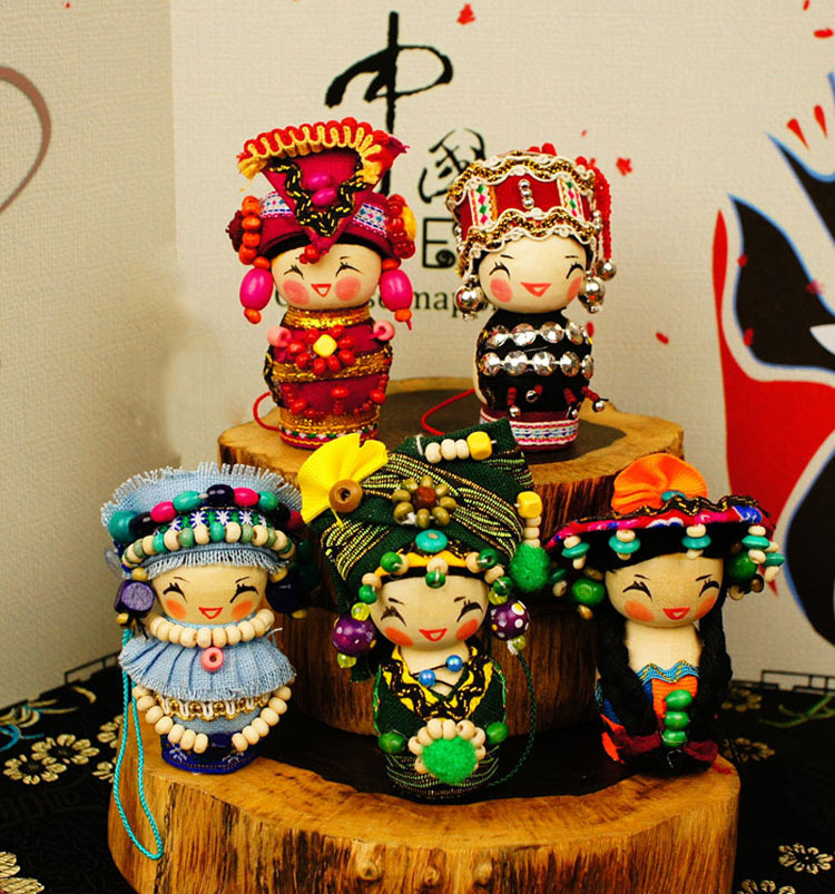 云南56个少数民族娃娃工艺品工人偶中国玩偶摆件纪念品木偶