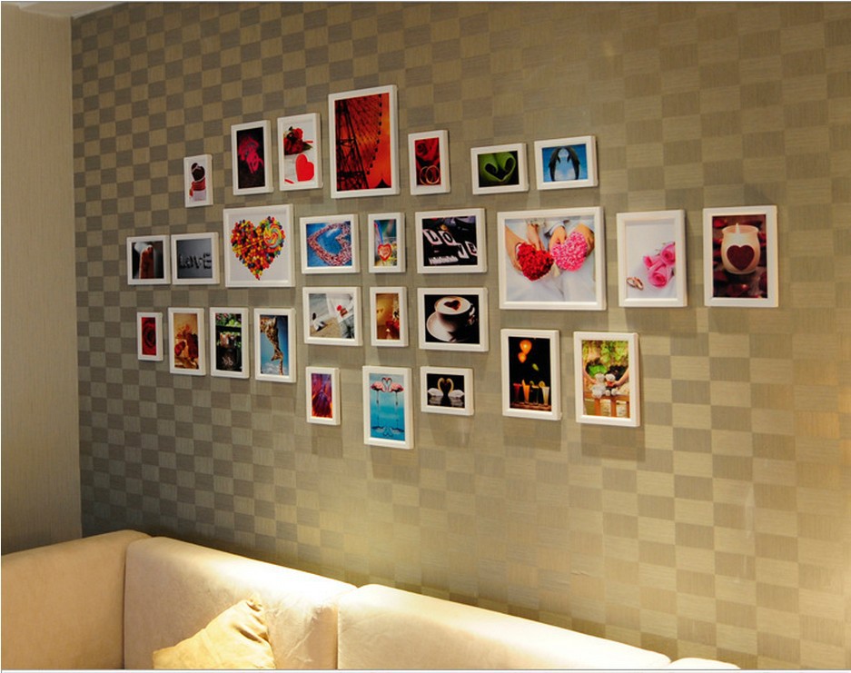 厂家批发 28框心形照片墙实木相框组合木质相框