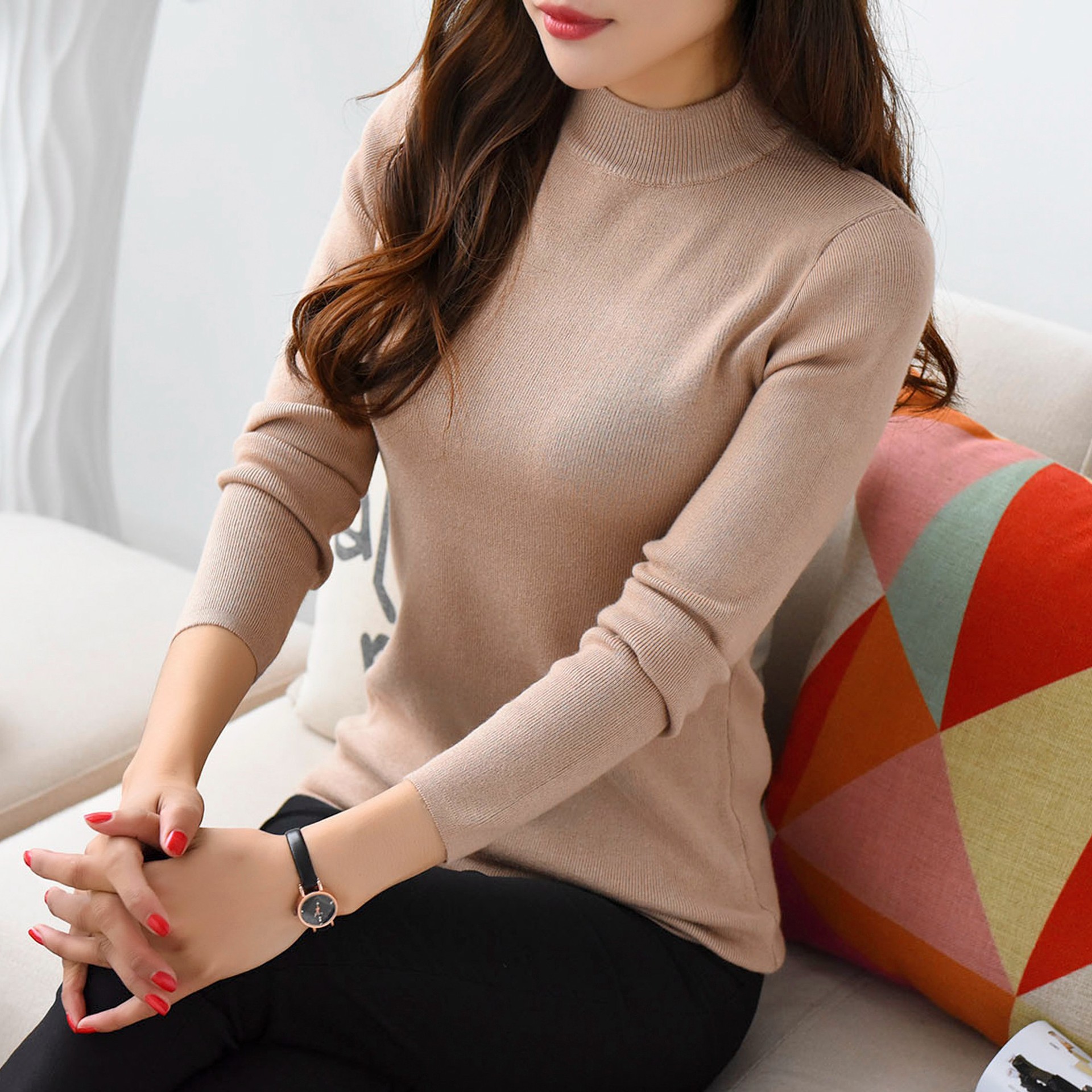 2020秋冬新款韩版女士半高领套头加厚保暖针织打底衫毛衣女长袖