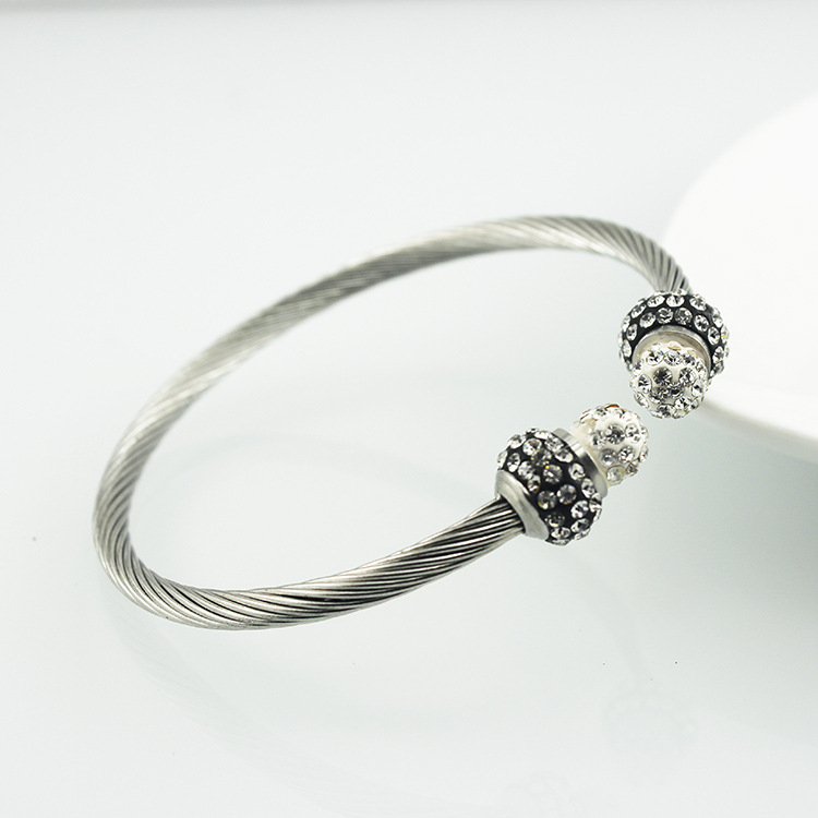 2016新款钢丝粘钻女士手镯 韩版高档钻球陶泥不锈钢手镯 厂家直销