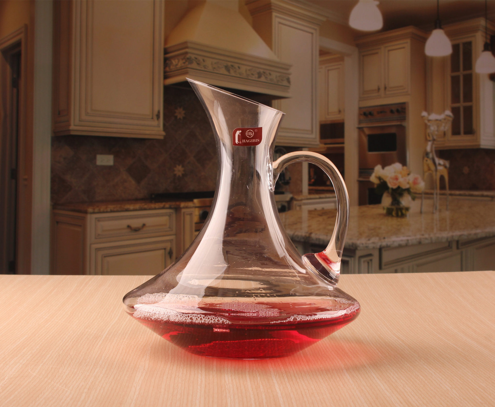 无铅水晶醒酒器斜口带柄壶大肚醒酒器冷切口红酒醒酒器批发