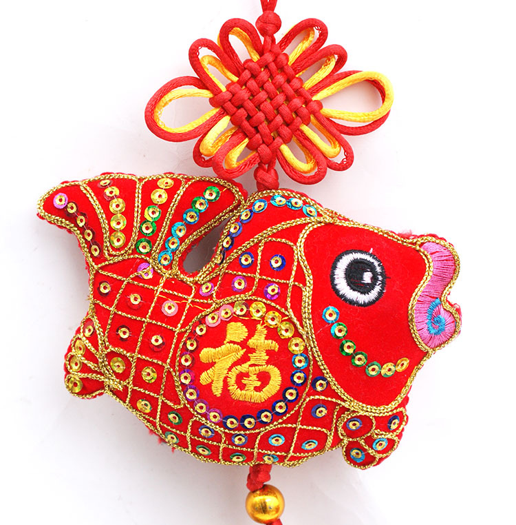 新年中国结绒布鱼挂件 过年喜庆装饰品门挂吉祥年货装饰品批发