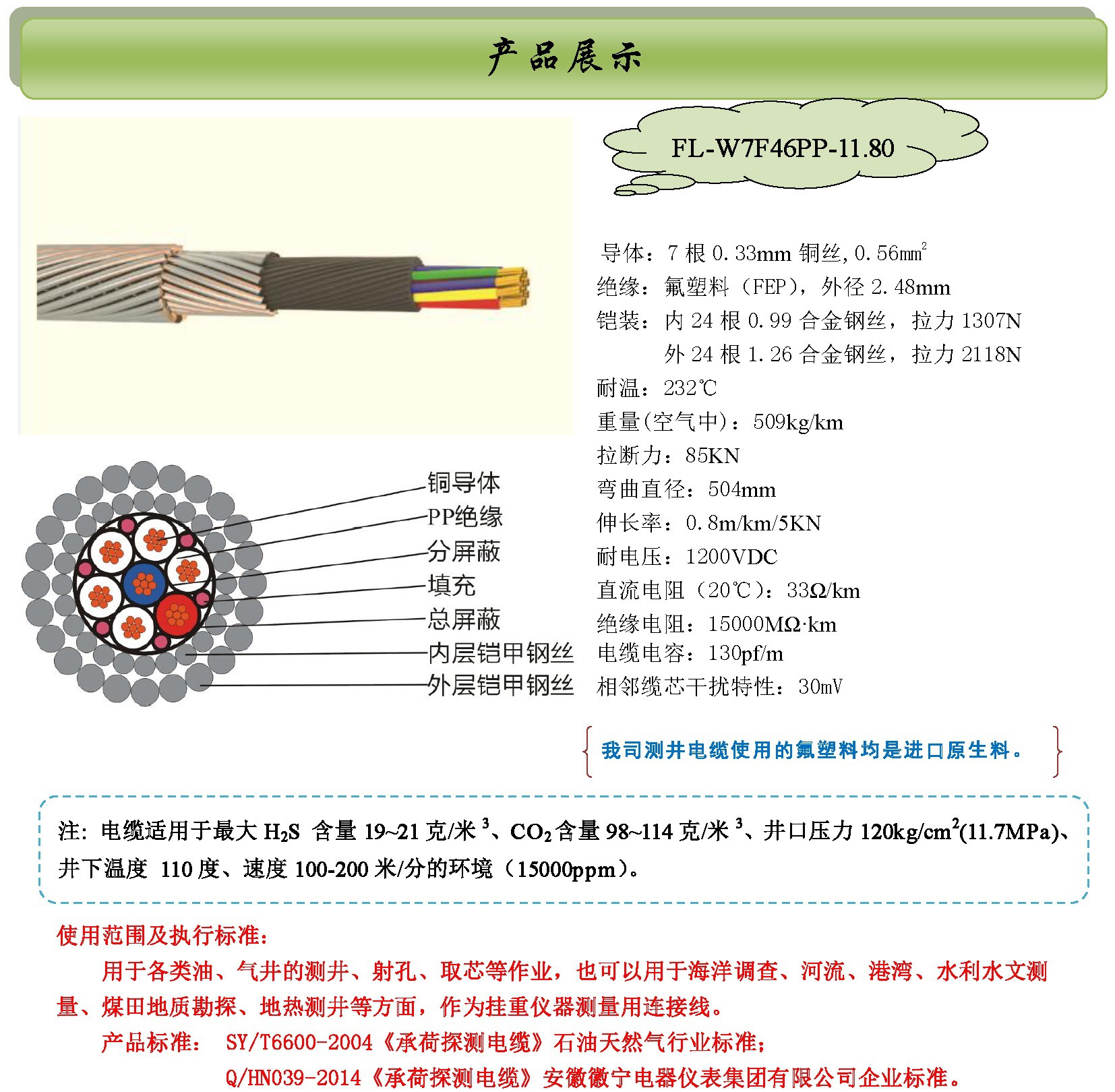 【徽宁集团】防硫型七芯f46绝缘双层钢丝铠装油井电缆