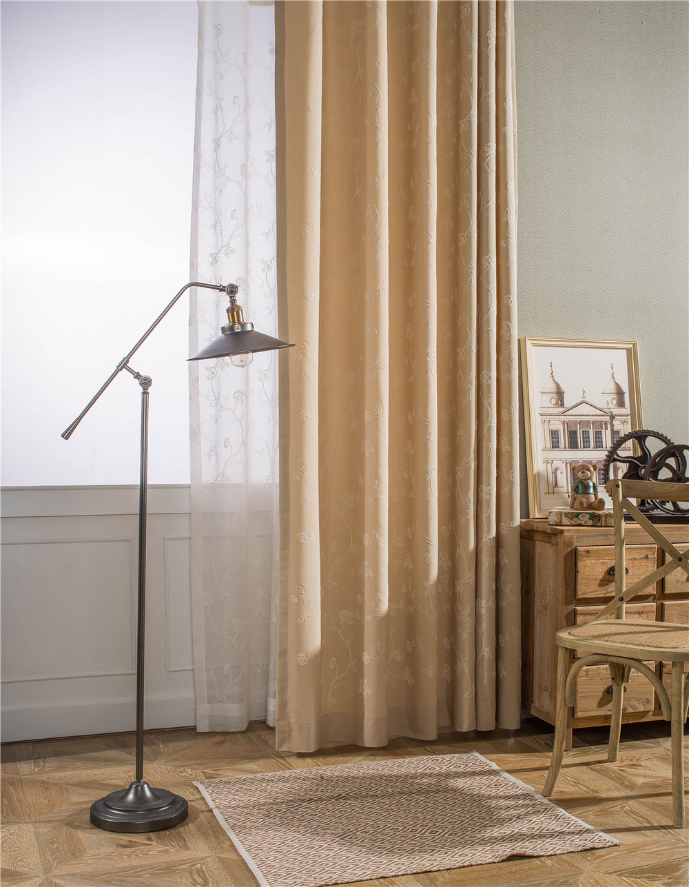 涤棉绣花窗帘布 品牌 千凰 材质 棉,涤 颜色 妖娆-蓝色,妖娆-香槟色