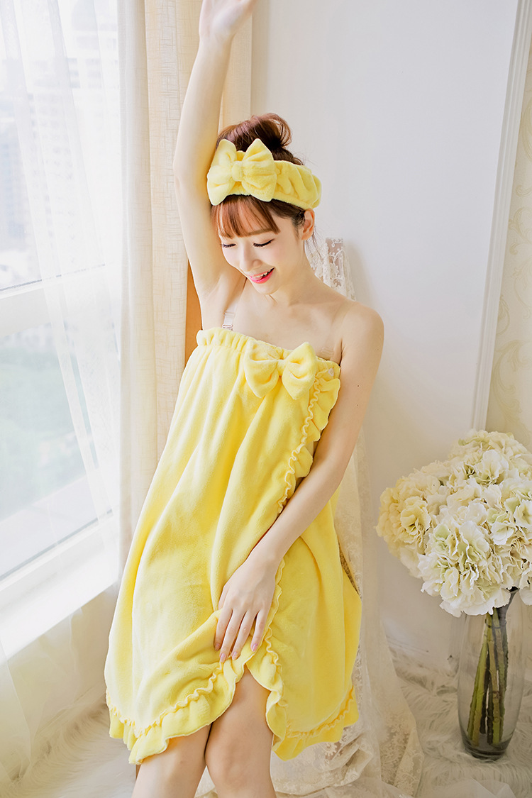 秋冬法兰绒抹胸睡裙浴裙睡衣浴巾送发带脚套三件套