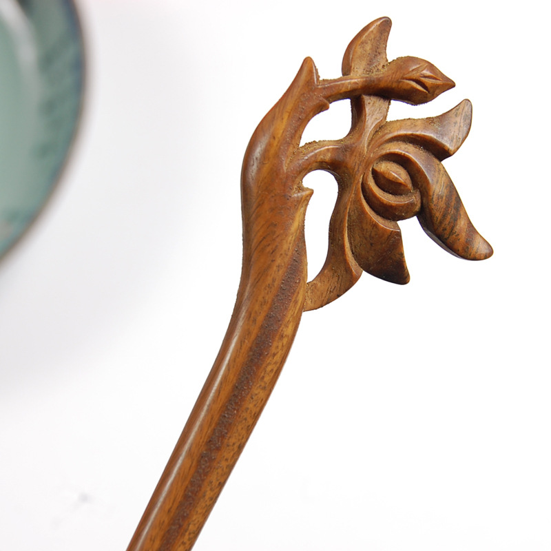 莲花 古典发簪黑檀木簪子新娘饰品木发簪步摇古风发簪盘发头饰