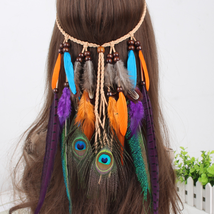 f68 gypsy indian hair accessories hippie tassel headband feather hair accessories bohemian headwear ethnic hair