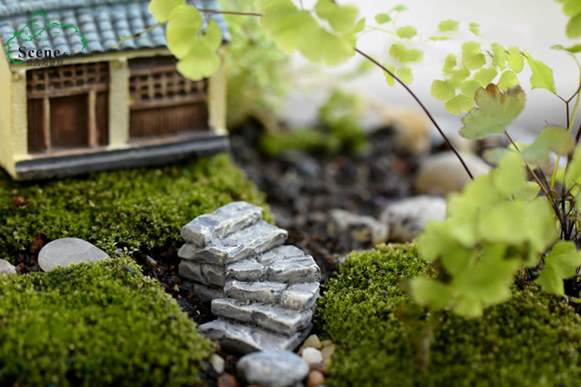 苔藓微景观饰品 灰色石块台阶 小路楼梯园艺造景走道 diy摆件