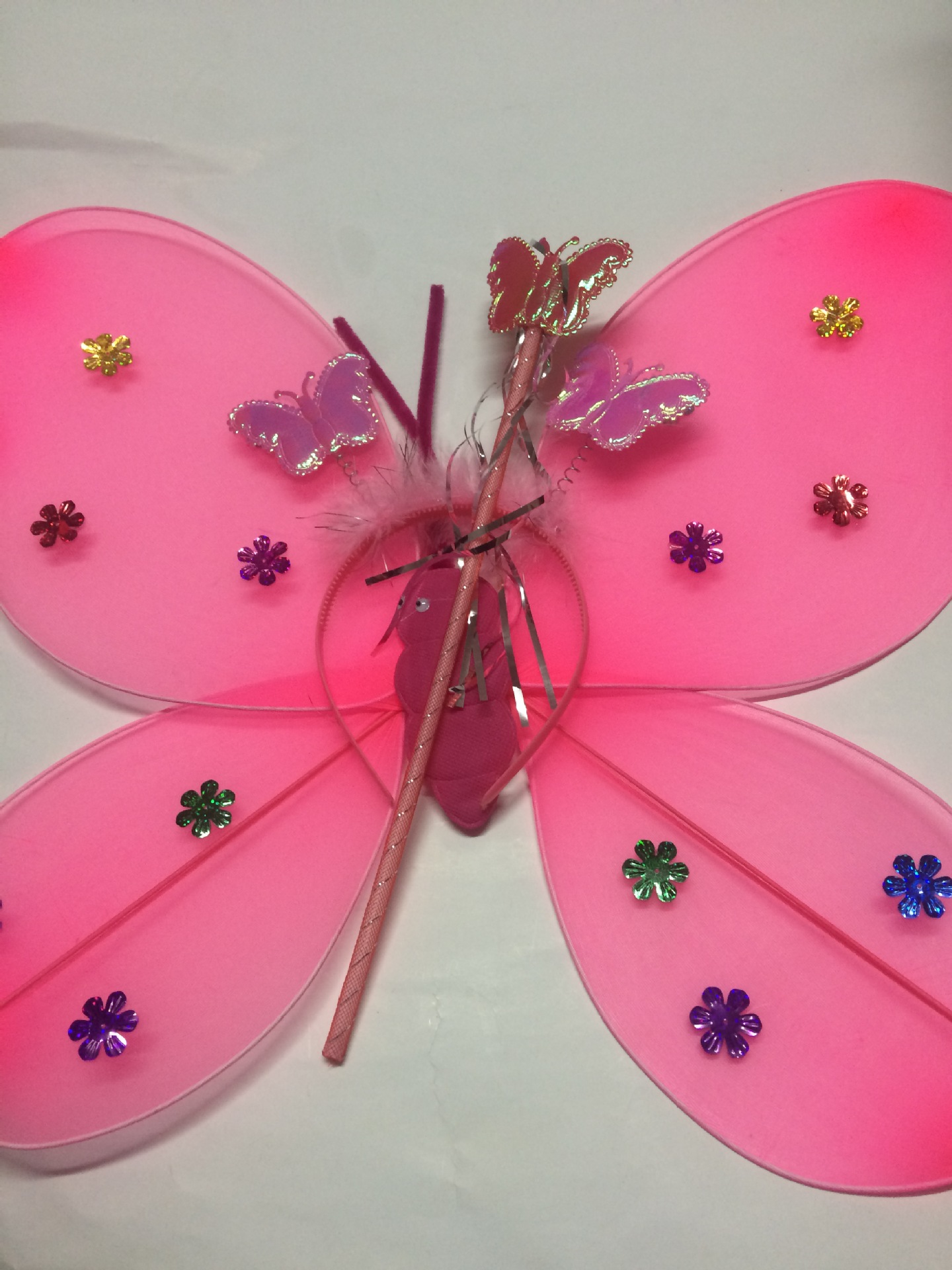 不掉粉花片款蝴蝶翅膀单层蝴蝶翅膀三件套批发旅游纪念