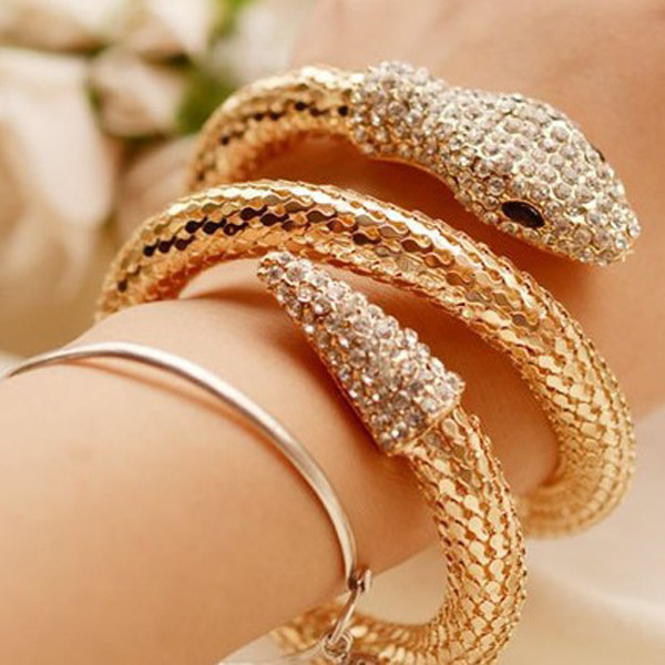 蛇形手镯 欧美朋克夸张时尚多层满钻蛇手镯蛇手环臂镯 缠绕手环