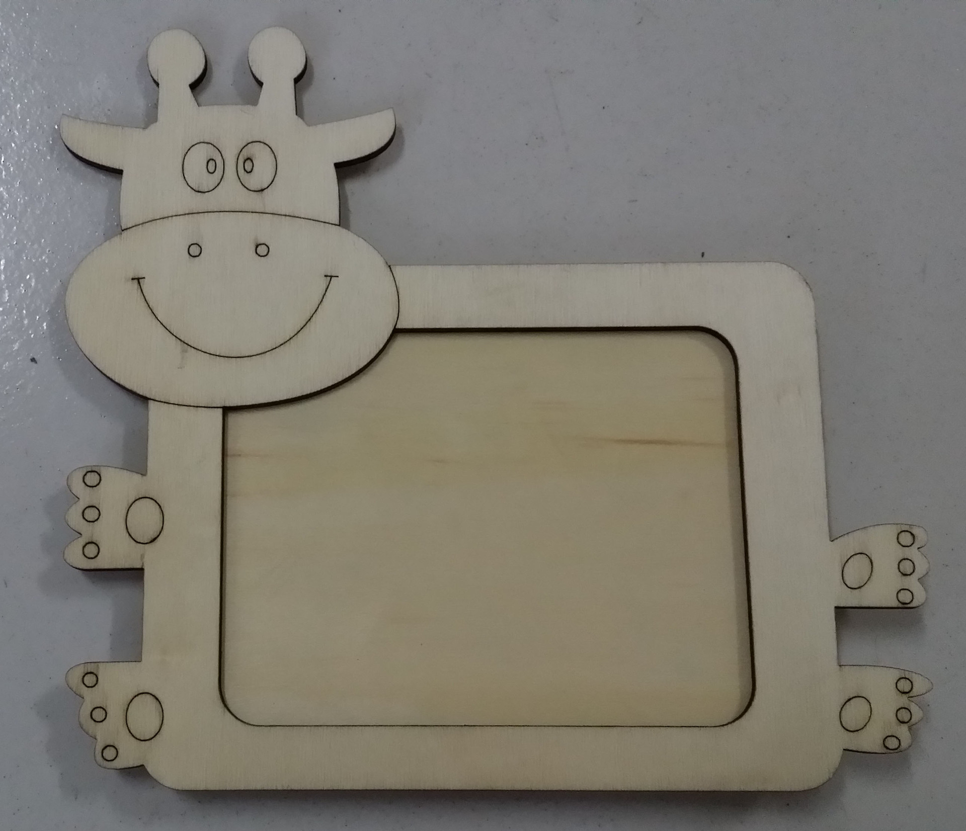 diy激光切割 木质木制相框小牛小黄人长颈鹿蘑菇白胚本色手绘涂鸦