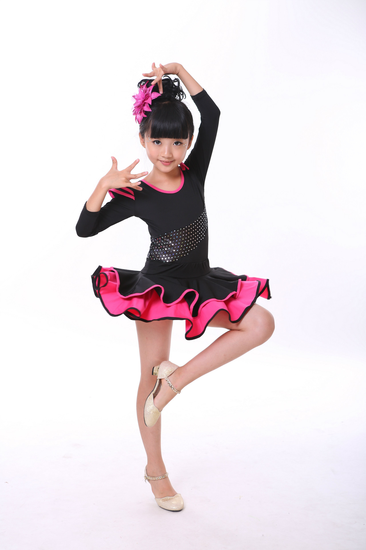 新品春秋儿童舞蹈练功裙长袖少儿表演服女童拉丁舞演出服一件代发