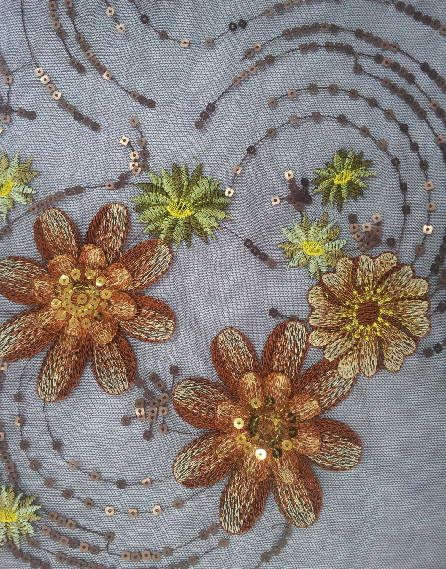 网布珠片绣 亮片绣绣花加工 刺绣加工 刺绣花边dx-29