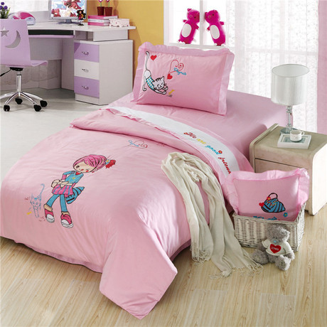 博洋宝贝家纺100%纯棉儿童贴布绣花四件套床上用品全棉床单式套件