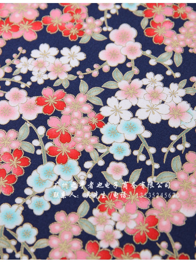 2149#旗袍和服布料日系和风烫金碎花布 樱花印花棉布招财猫垫