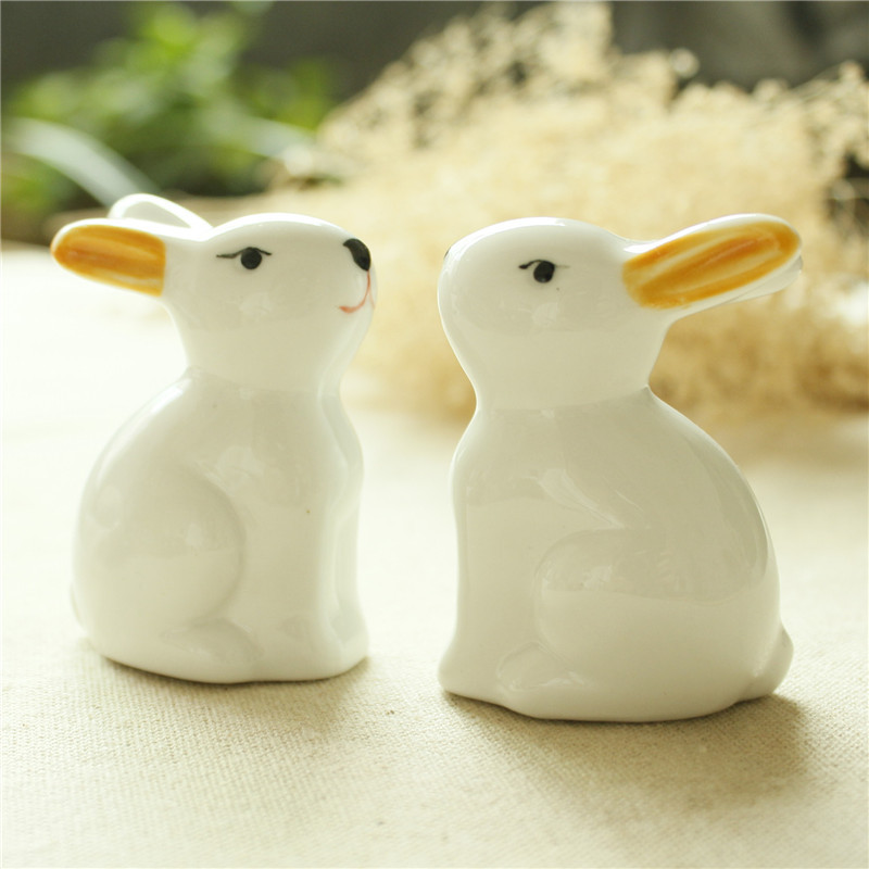 zakka陶瓷动物小摆件创意田园家居摆设兔子工艺品橱窗摆件9774